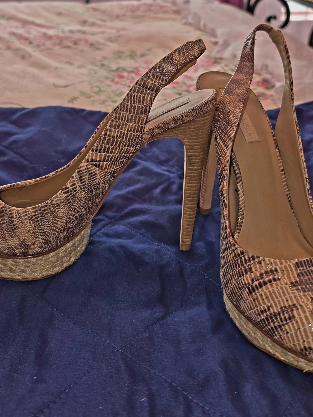 BCBGMaxAzria Brown Snake-Print Slingback Platform Heels